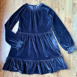 Crewcuts Tiered Velour Party Dress Small Blue